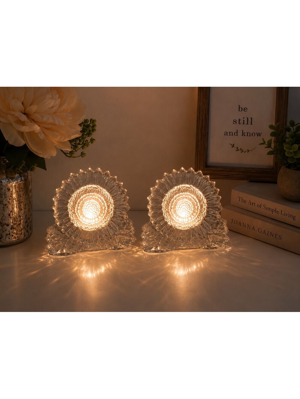 Pair of Vintage Retired PartyLite Frosted Glass Sunflower Tealight Candle Holder